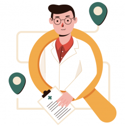 illustrated doctor in a magnifying glass